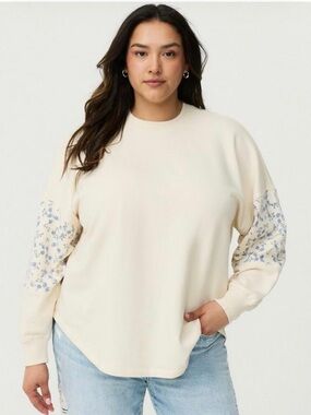 torrid Cream Crewneck Sweatshirt with floral sleeves accent 2X